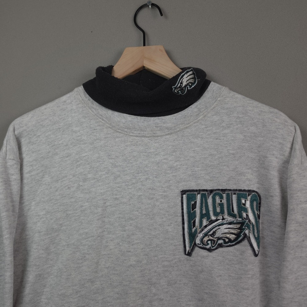 Vintage 90s Majestic Philadelphia Eagles Mock Turtleneck Sweatshirt Large Gray L
